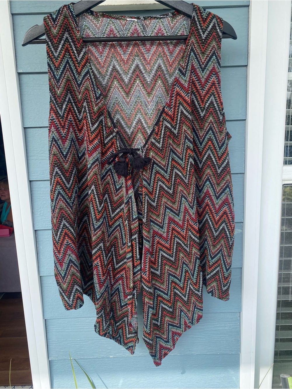 Chevron Knit Sleeveless Cardigan Vest - Multicolor